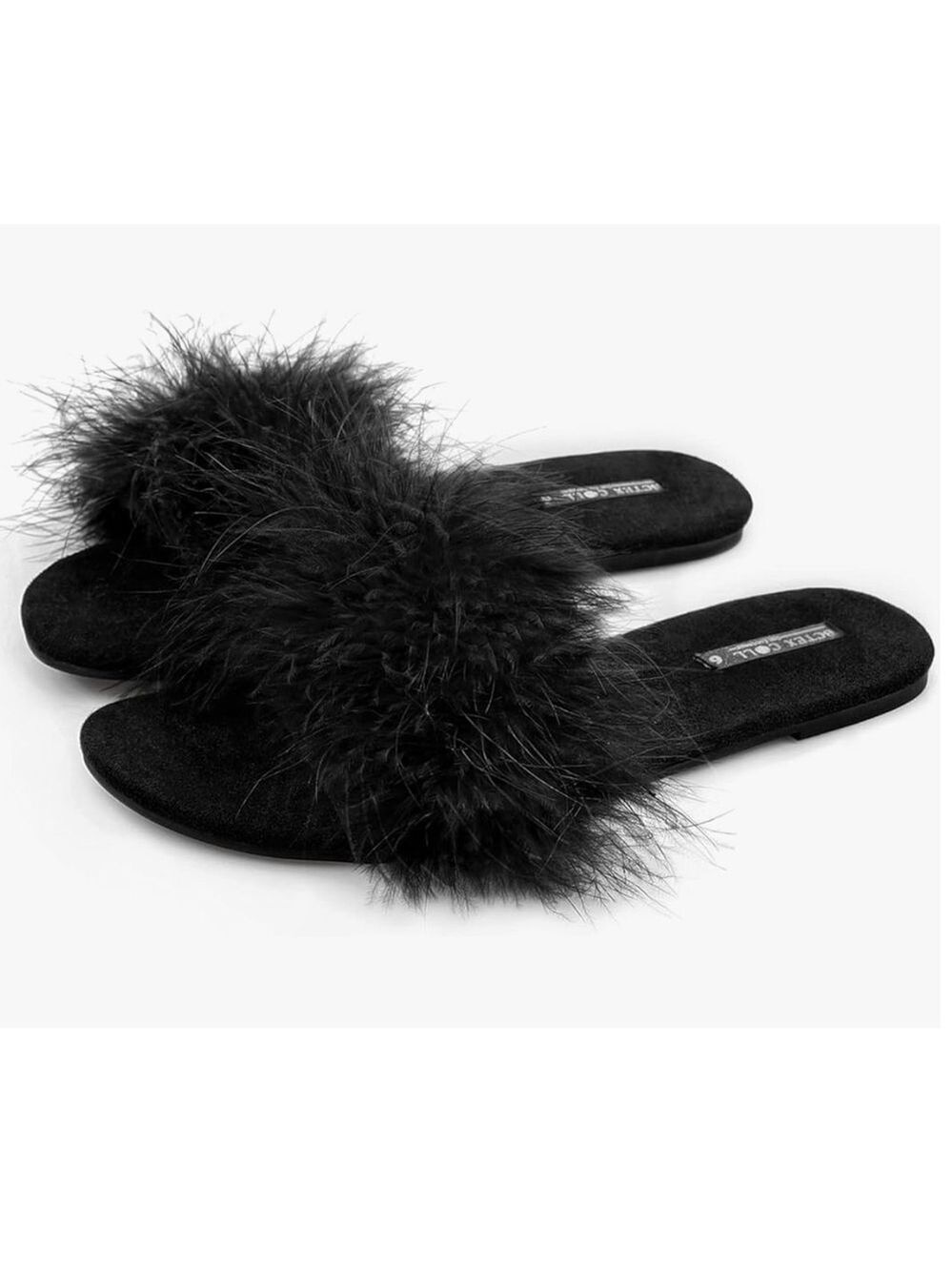 BCTEX COLL size 6 Open Toe Slippers sexy Feather Slides Fluffy Fur Victoria